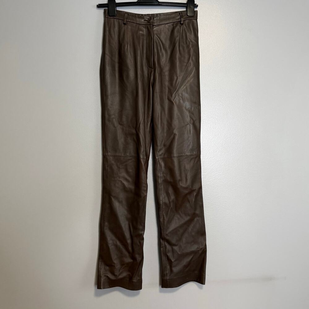 Doncaster Vintage Brown Leather High Waist Straight Leg Pants 6